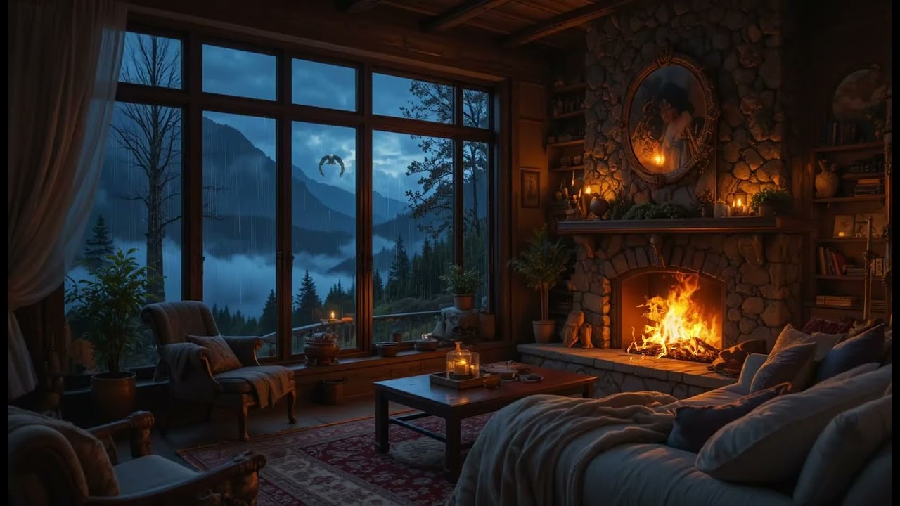 Warm Fireplace & Rain on Glass 🌧️🔥 | Deep Relaxation Ambience