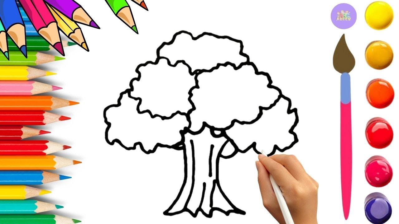 How To Draw cute Tree Drawing, Painting & Coloring For Kids and Toddlers_🌈🎨