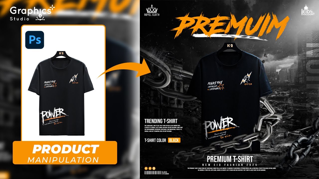 T Shirt Product Manipulation in Photoshop | Premium Ads Design Tutorial  Trending Poster Design 2025