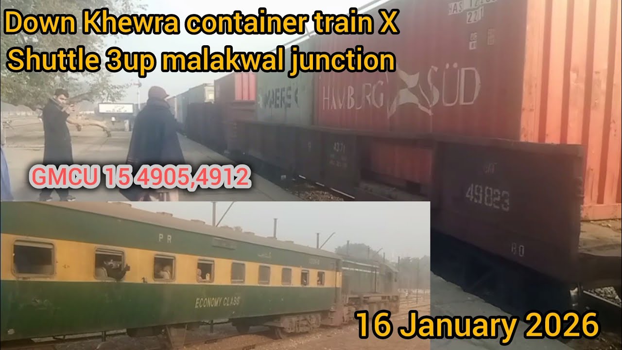Down Khewra container train cross shuttle 3up malakwal junction 