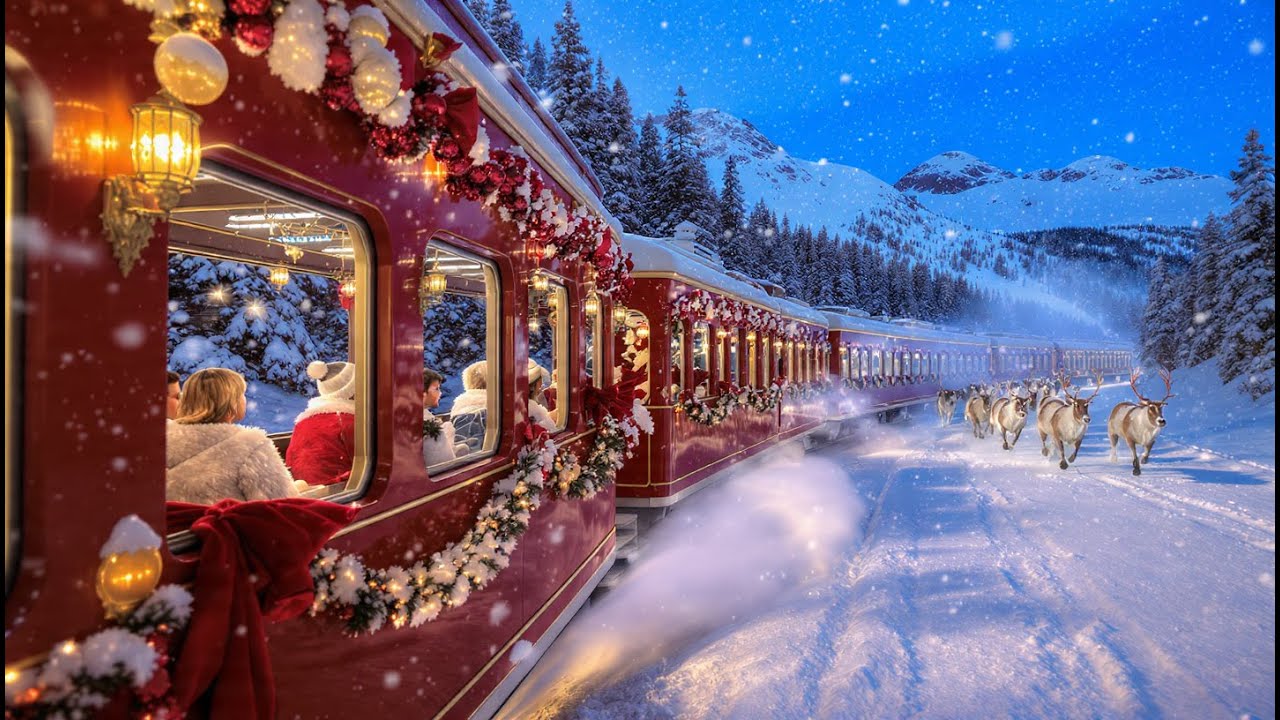 Christmas Train passing Snowy Forests a heart touching view