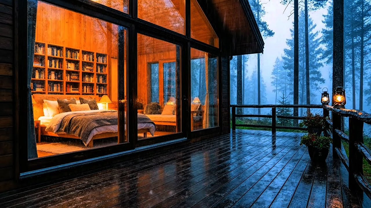 8 Hours Rain on Glass Cabin 🌧️🔥 | Deep Sleep & Cozy Forest (No Ads)