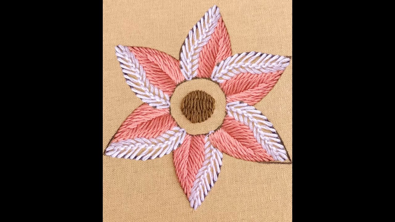 3D sunflower 🌻 basic feather  stitch hand embroidery Tutorial for beginners knitting for beginners