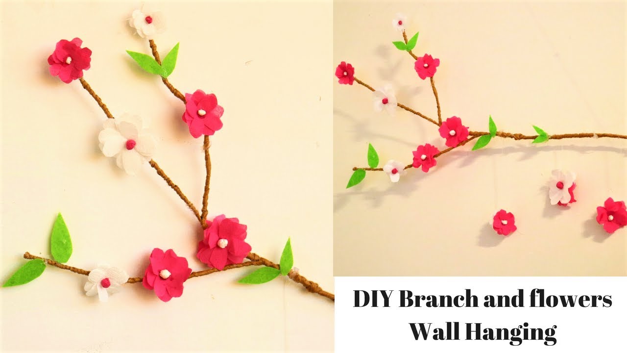 diy wall hanging~realistic diy tree branch decor~tissue paper flowers~diy mobile
