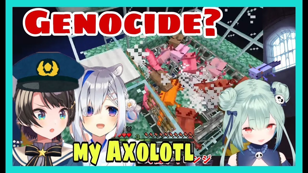 Uruha Rushia Accidentally Wipe out Amane Kanata Axolotl Pond? | Minecraft [Hololive/Eng Sub]