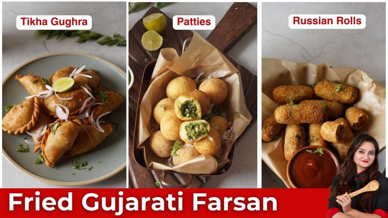 Homemade Gujarati Fried Farsan Recipes|हलवाई जैसा फेमस घुघरा, पेटिस, वेज रशियन रोल बनाने की विधि