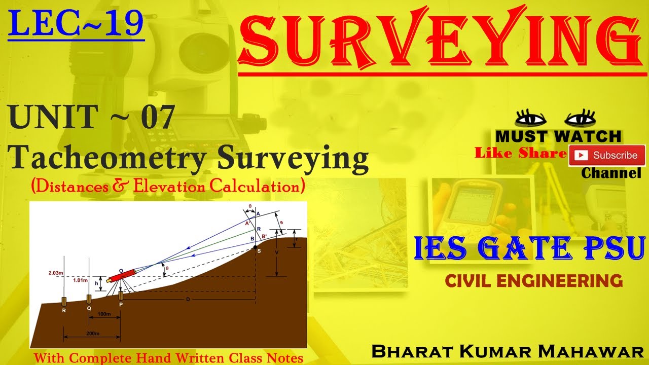 Surveying~ Lec 19~U7~Tacheometry Surveying(Distance & Elevation Calculation) by Bharat Kumar Mahawar