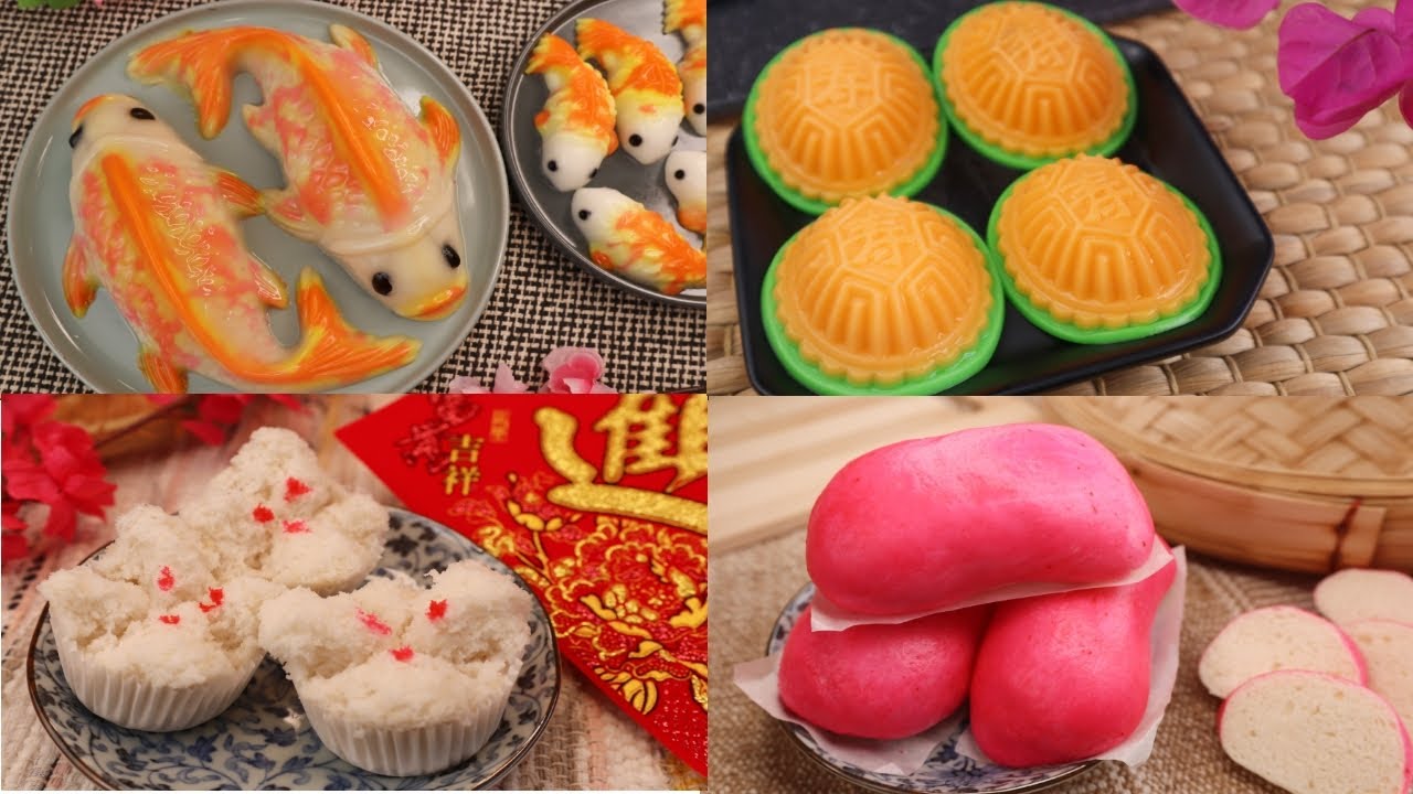 【纯素】4款过年拜拜糕点【锦鲤燕菜糕，米发糕，面龟，红龟粿】