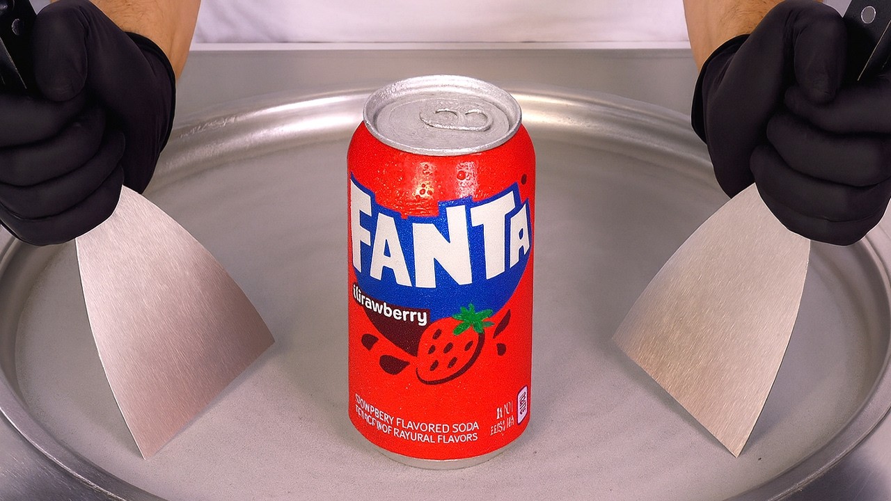 Fanta Strawberry — Ice Cream Rolls | Satisfying Visual ASMR