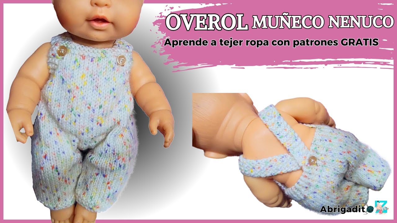 Overol a Dos Agujas para bebe Nenuco – Overol Cruzado Con lana Moteada – Ropas para Muñecos a Palito