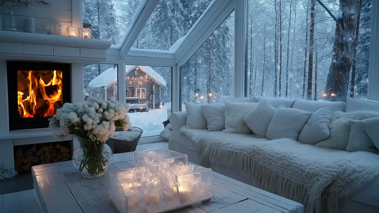 A Peaceful Day of Snow & Light ❄️🕯️🎹 | Cozy Piano Lounge | 5 Hours Study Stress Relief Sleep Healing