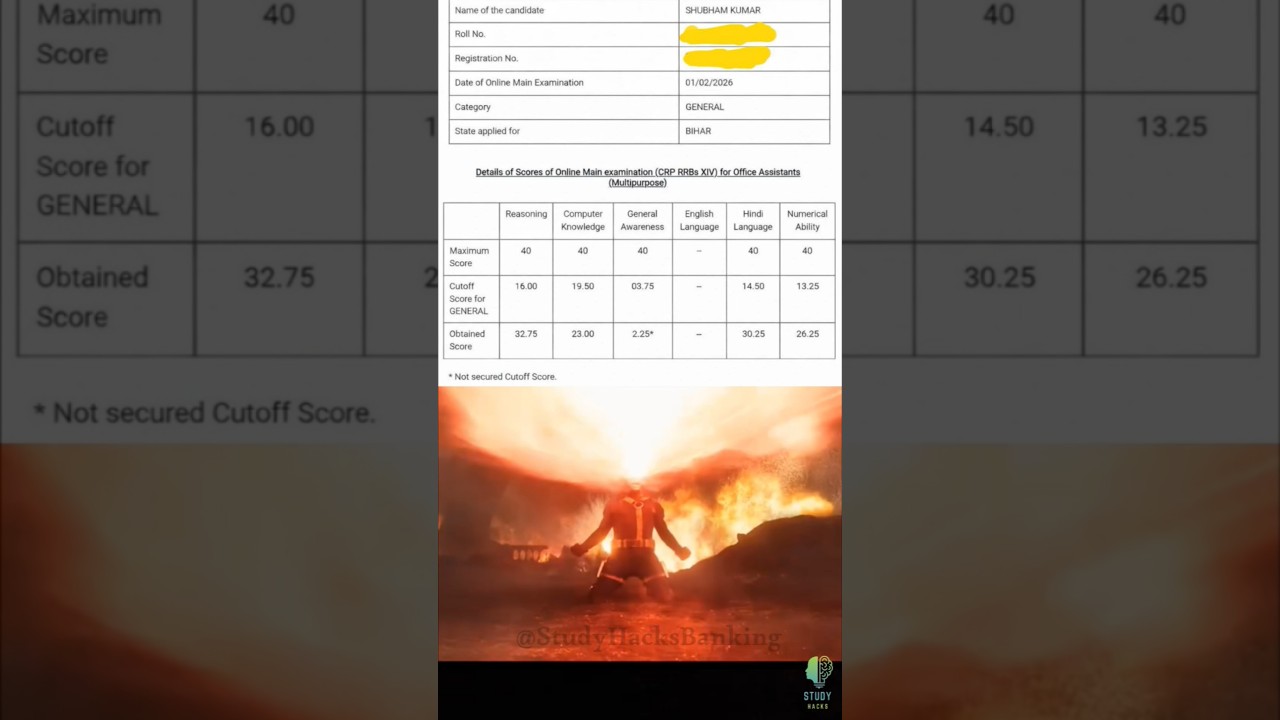 My RRB Clerk Mains Scorecard 2025 💔🤧 | #RRBClerk2025 #viral #result #scorecard