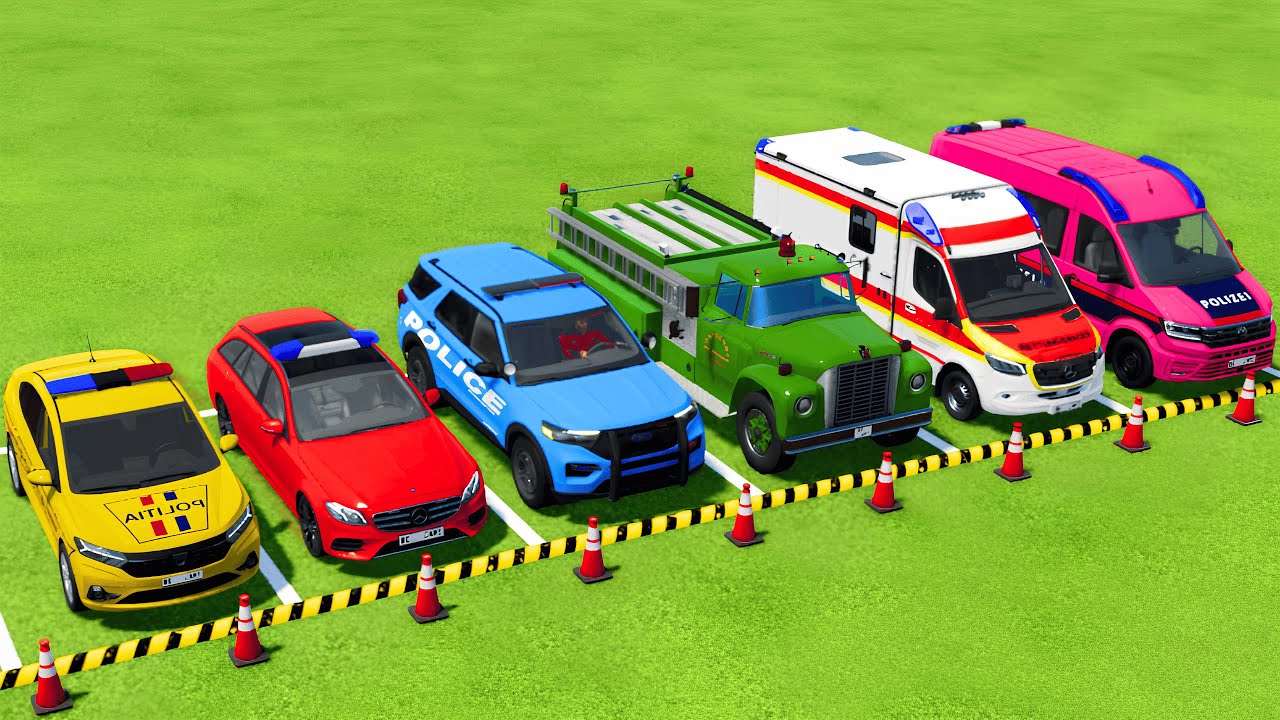 TRANSPORTING POLICE CARS, FIRE DEPARTMENT, AMBULANCE VEHICLES WITH MAN TRUCKS ! Farming Simulator 25