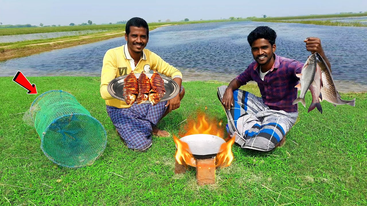Fish trap வைத்து பிடித்த மீன் வறுவல் | Fishing and Frying | Village Vaathi Vlog