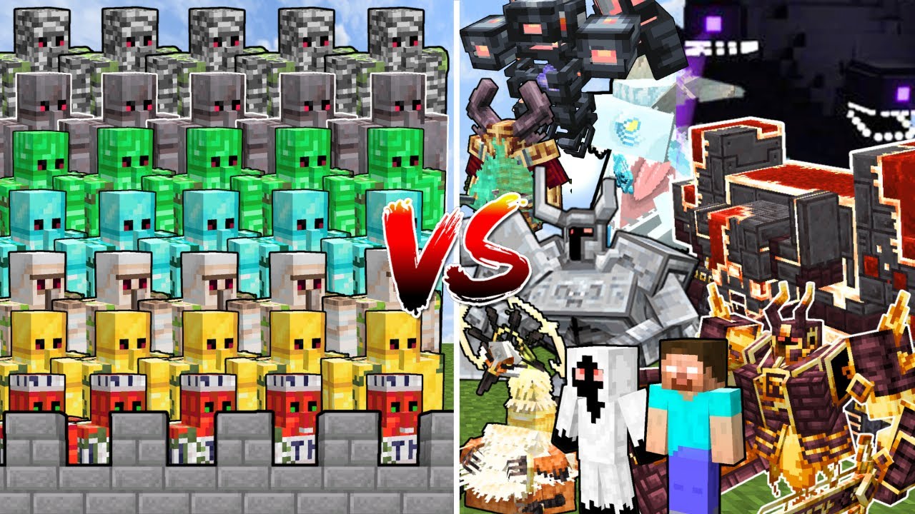 ALL MOST POWERFUL BOSS MOBS vs EXTRA GOLEM CASTLE | Minecraft Mob Battle