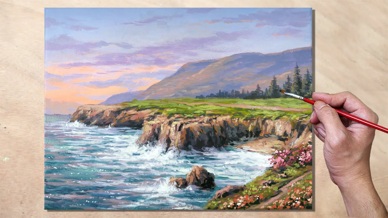 Acrylic Painting Seascape Cliff Edge