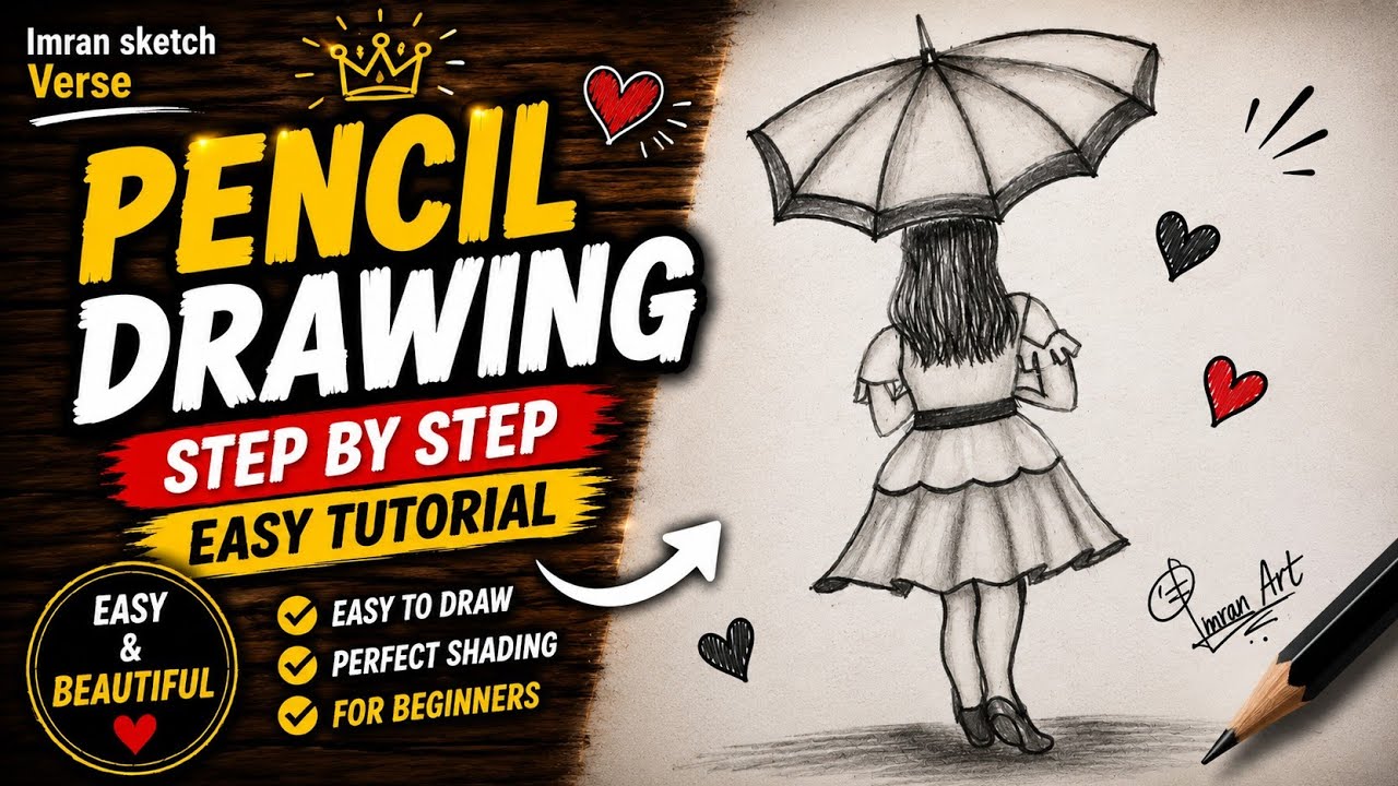 Girl Holding Umbrella ☔ Beautiful Rainy Day Drawing | Easy Step by Step