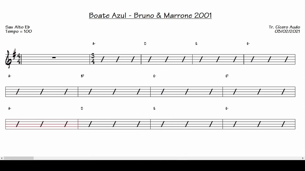Boate Azul - Bruno & Marrone 2001 (Sax Alto Eb) [Partitura playback]