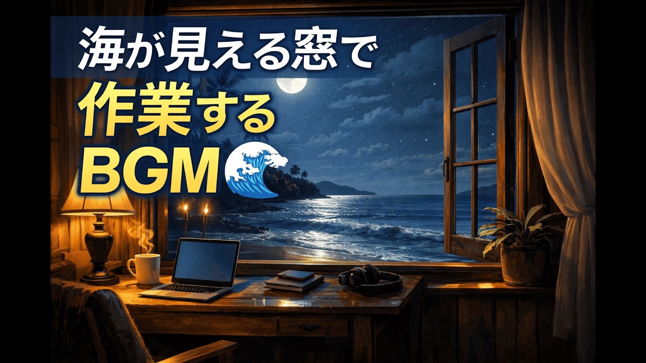 【作業用BGM】海が見える窓で作業するBGM 🌊波音とハワイアンギター｜集中・勉強・リラックス