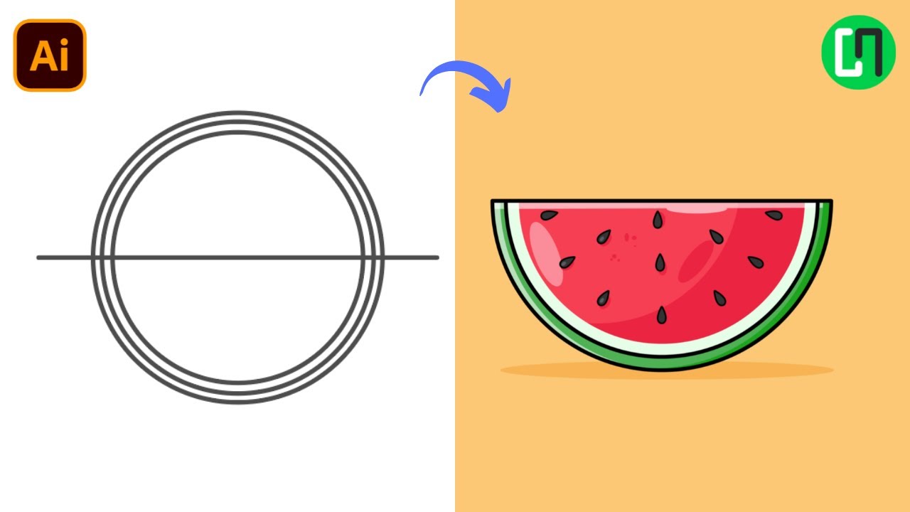 How to draw a watermelon in Adobe Illustrator | Watermelon Flat Vector Art Tutorial