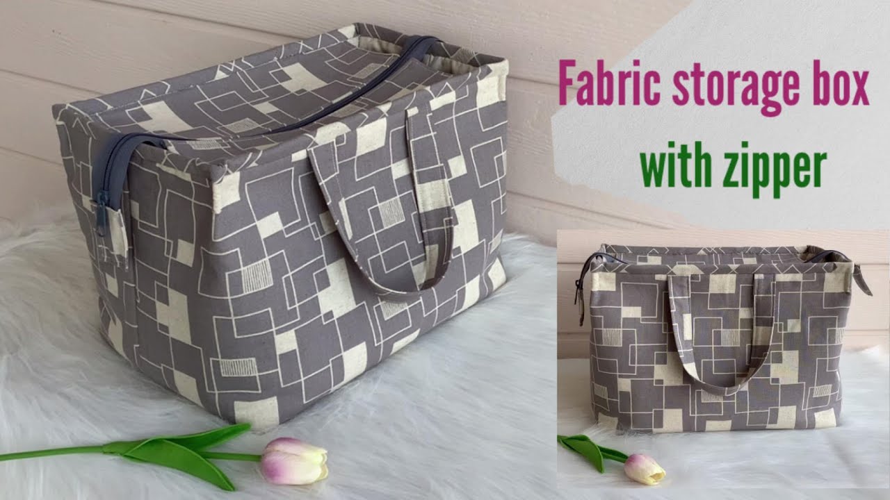 Fabric storage box with zipper, fabric storage basket, fabric box tutorial,  wandee easy sewing