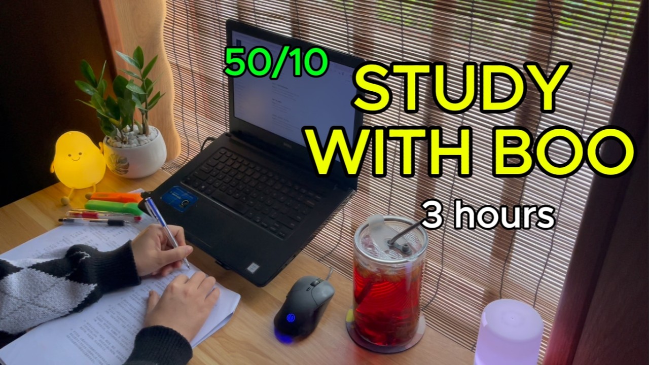 #164 🧠 3 HOURS STUDY WITH ME 🍵  Pomodoro 50-10  Real Time  Ambient Sound