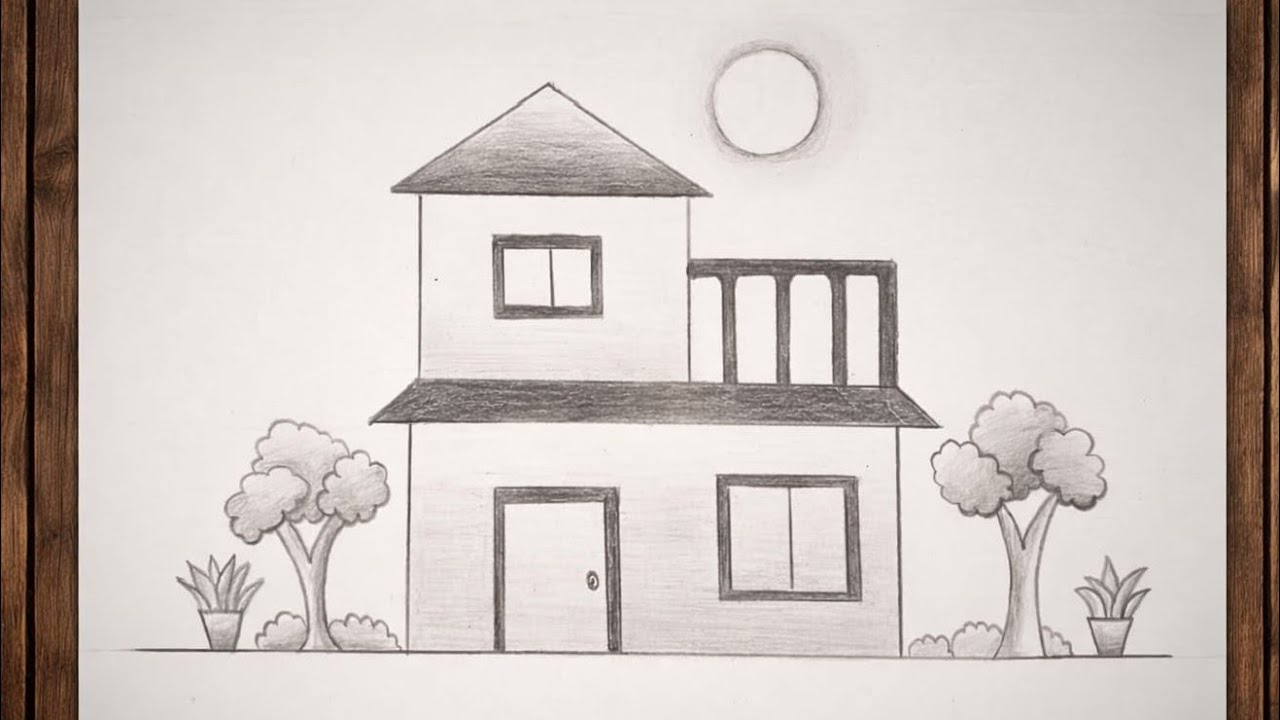 Easy House Drawing Step by Step | Simple Pencil Drawing for Beginners