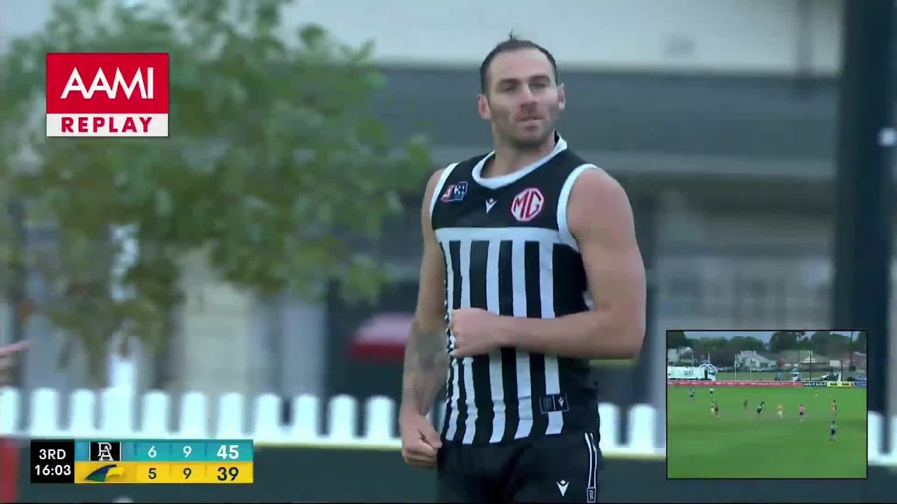 Port's Jeremy Finlayson lets fly from 50m - Rd 10 Hostplus SANFL Snapshot