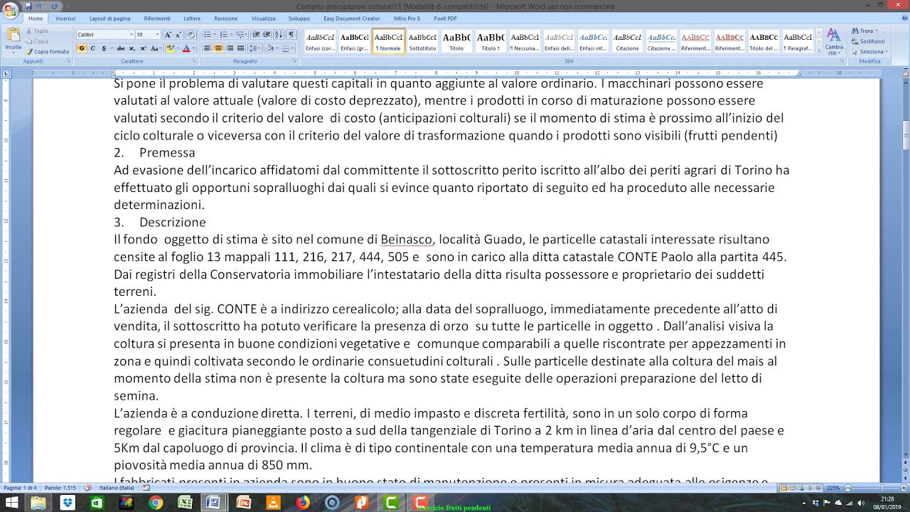 esercizio frutti pendenti e anticipazioni colturali