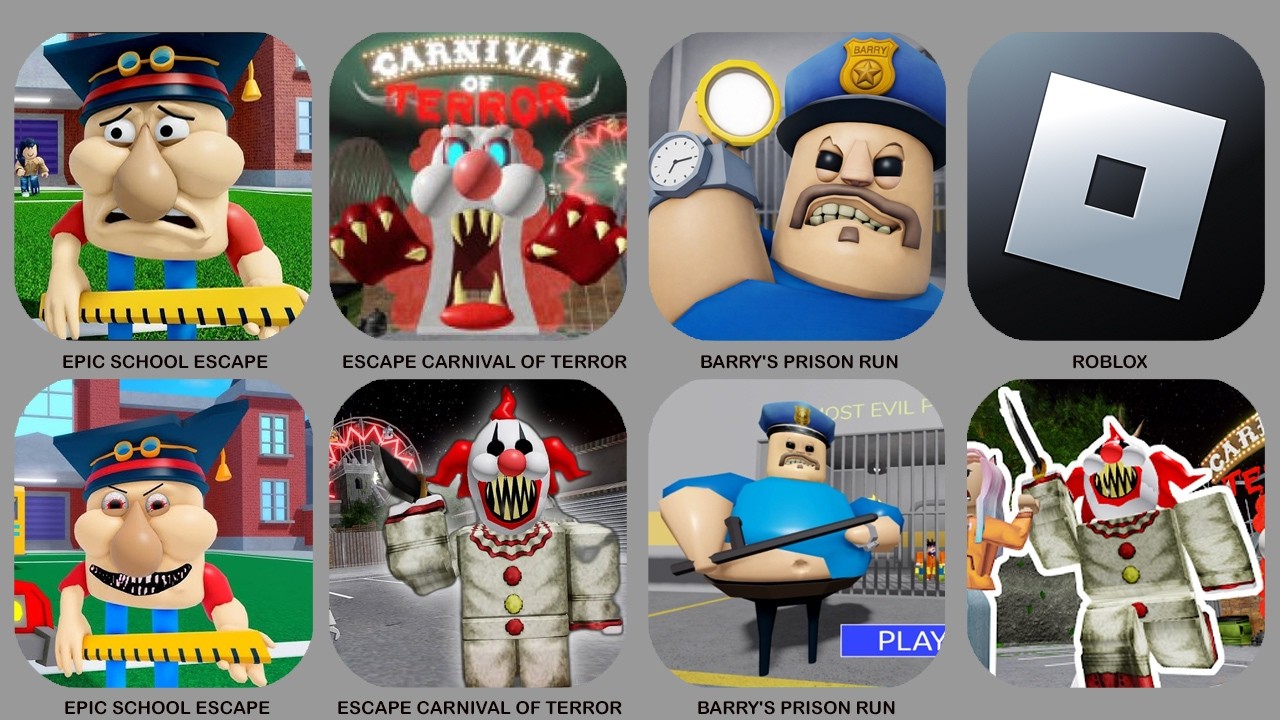 ROBLOX : EPIC SCHOOL ESCAPE, ESCAPE CARNIVAL OF TERROR, BARRY'S PRISON RUN,......