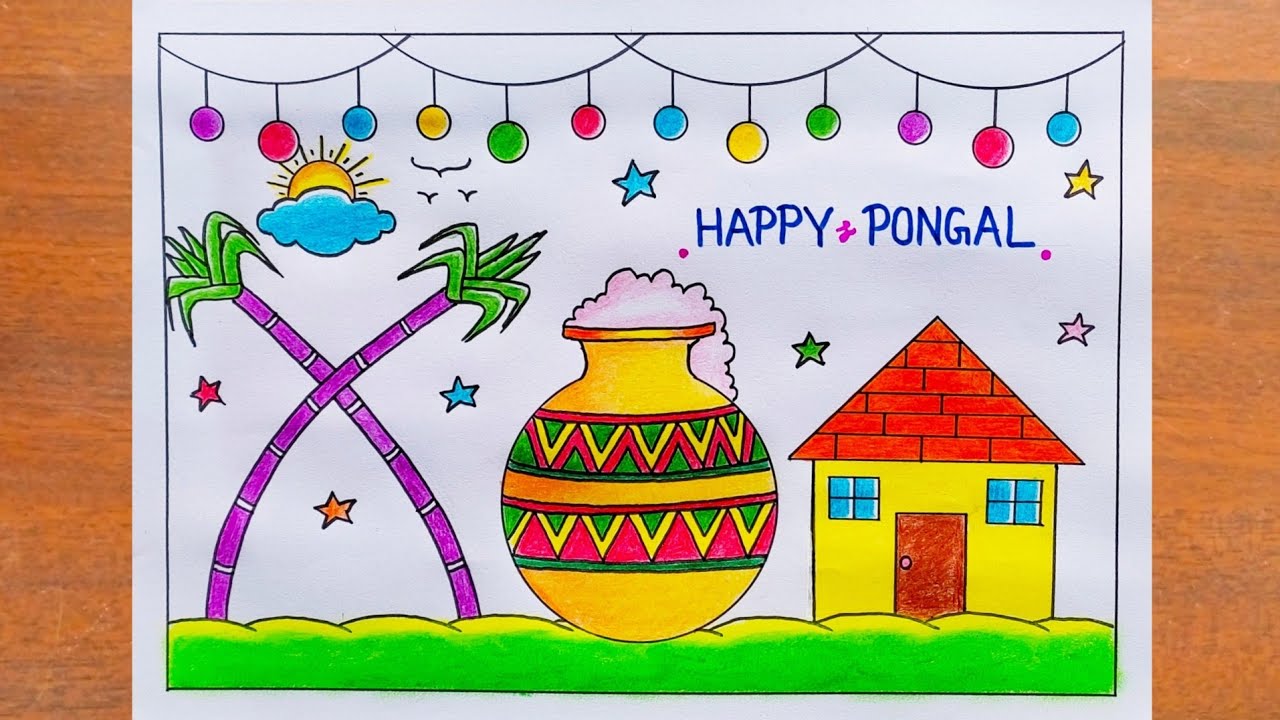 Pongal Drawing Easy / Pongal Festival Drawing / Pongal Pot Drawing / Happy Pongal Drawing / Pongal