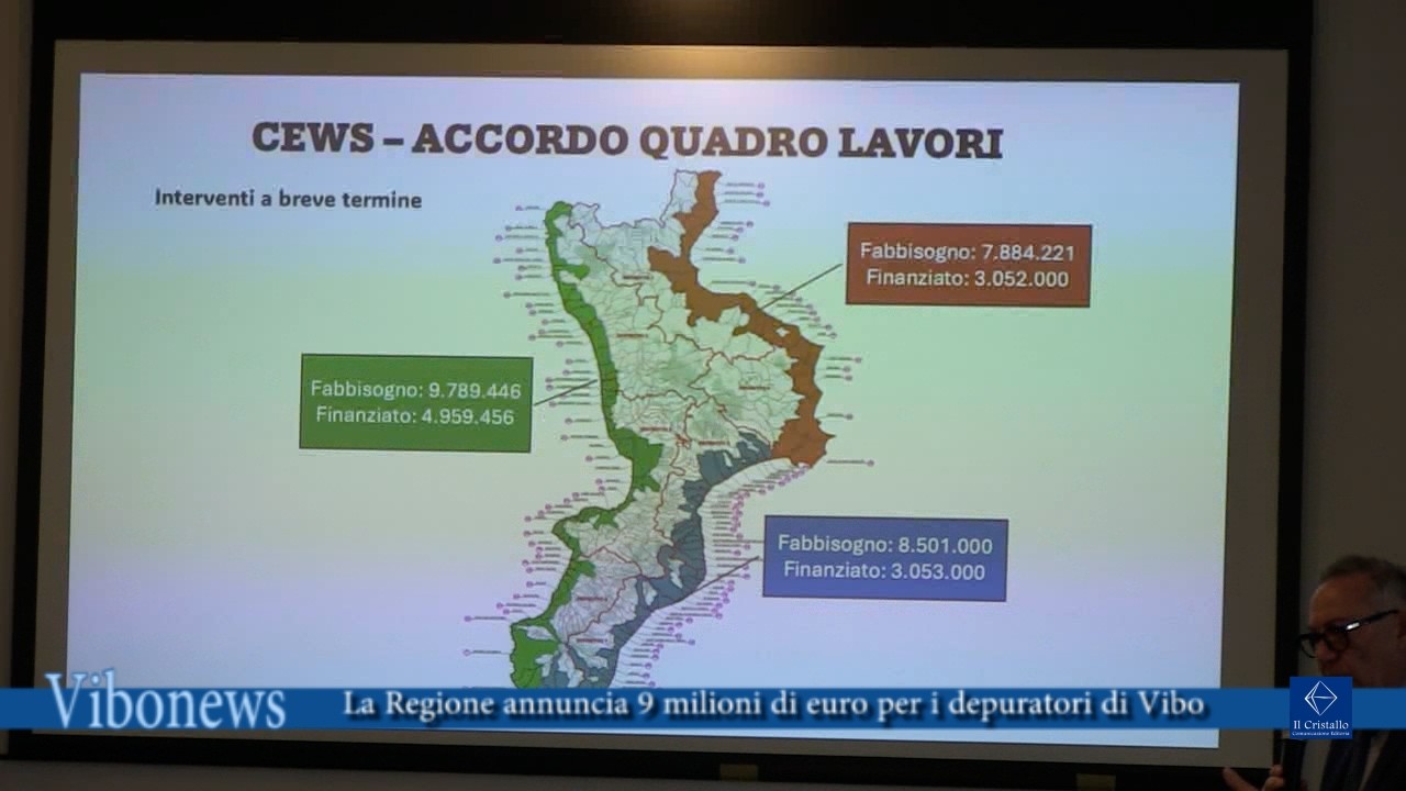 La Regione annuncia 9 milioni di euro per i depuratori di Vibo