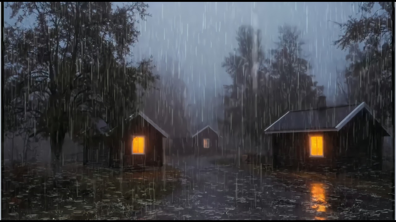 Heavy Rain at Cozy Cabins 🌧️ Night Rain Sounds for Deep Sleep, Relaxation & Stress Relief