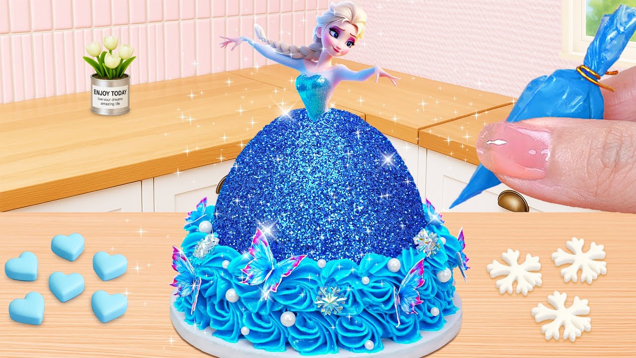 How to Make Sparkly Elsa Princess Cake ✨💙 | ASMR Icing & Buttercream Decorating | Cute Mini Bakes