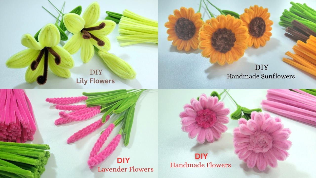 How to Make Pipe Cleaner 4 Flowers | Chenille Wire Easy to make handmade flowers.