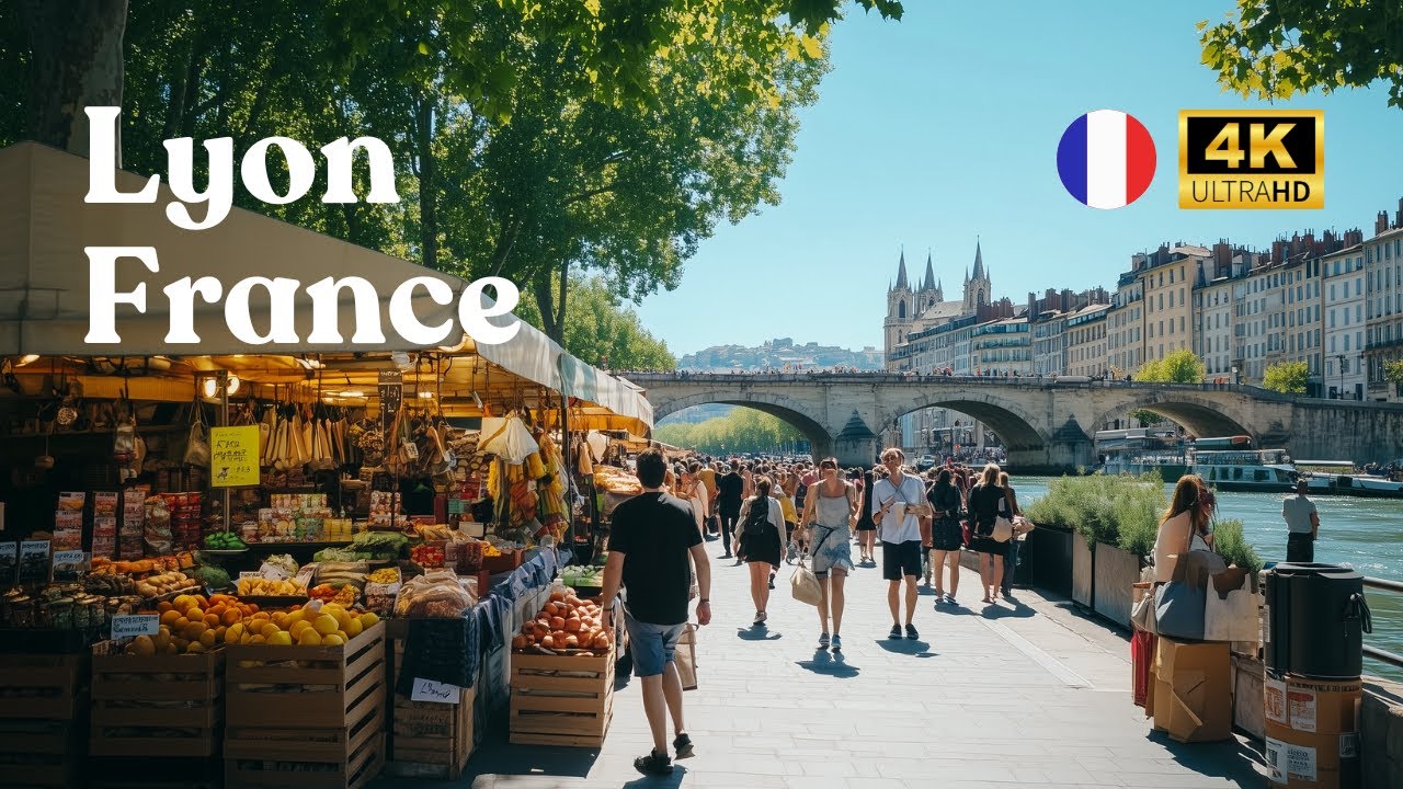 Rhône River Walk, Lyon 🇫🇷 & French Food Market 4K Walking Video Tour | France City Guide