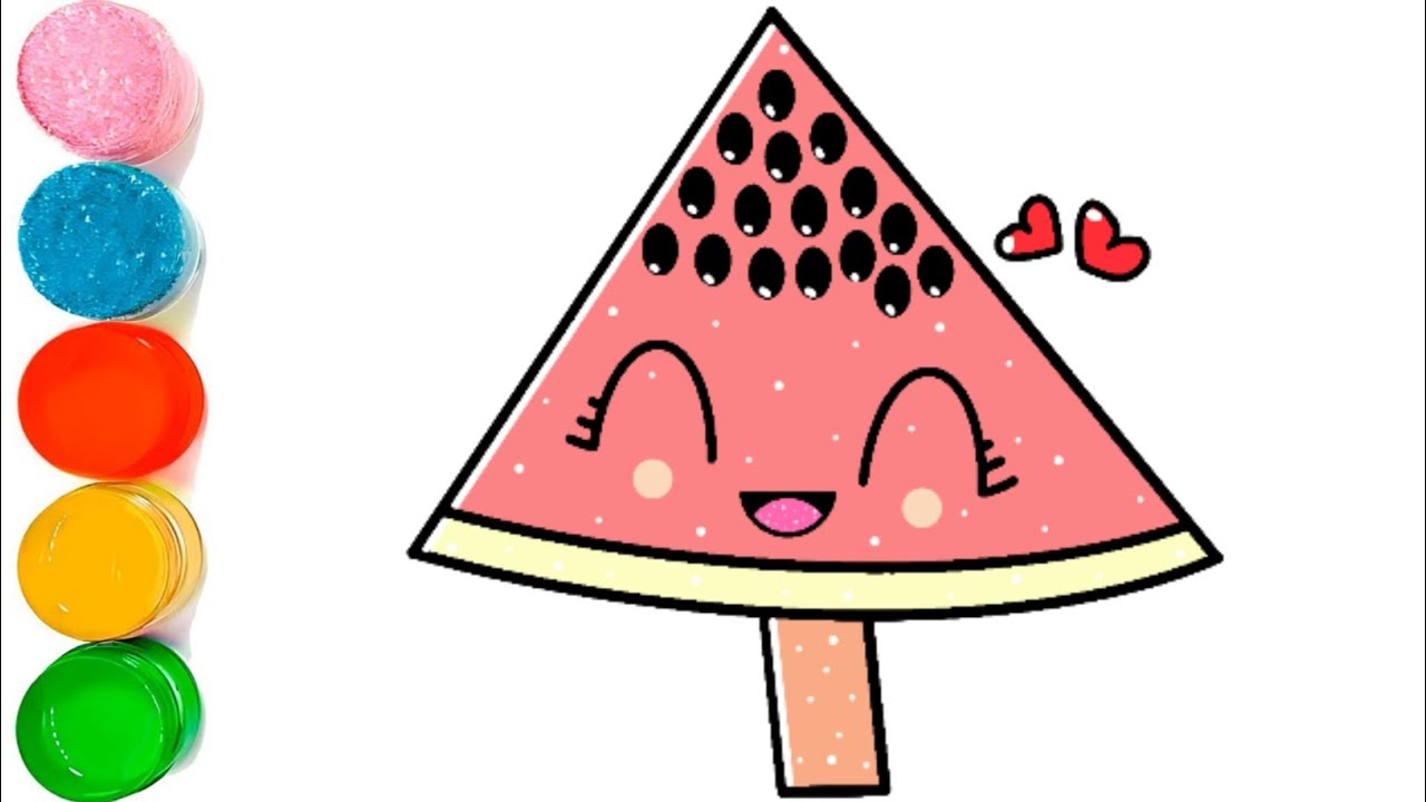 How to Draw Kawaii Watermelon Ice Cream For Kids 😍 Super Easy Drawing 🤩