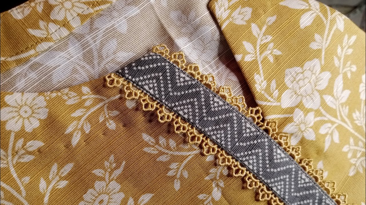Boat v cut neck design with border Patti & lace one side simple and easy cutting stitching