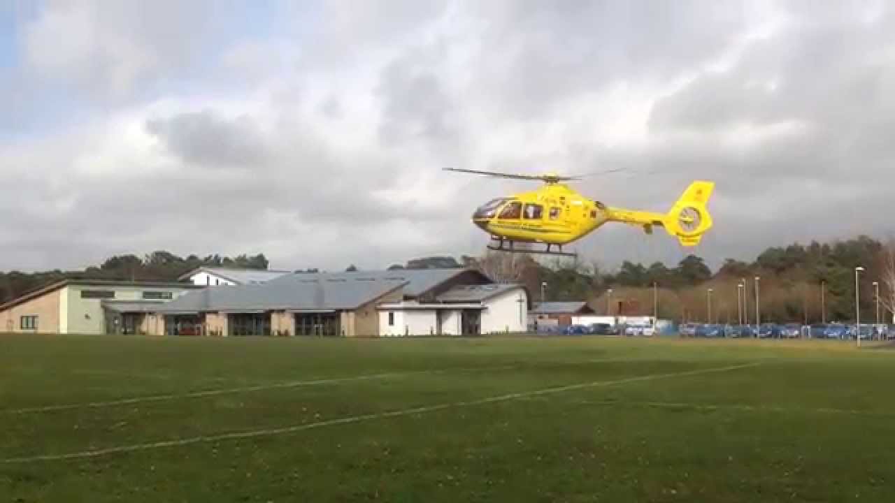 The Air Ambulance leaves Sandford St. Martin's Primary school field