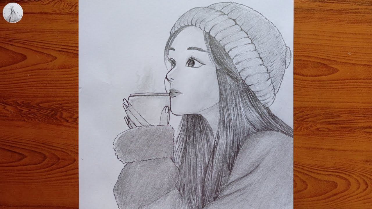 How to draw a girl wearing winter cap for beginners | Pencil sketch