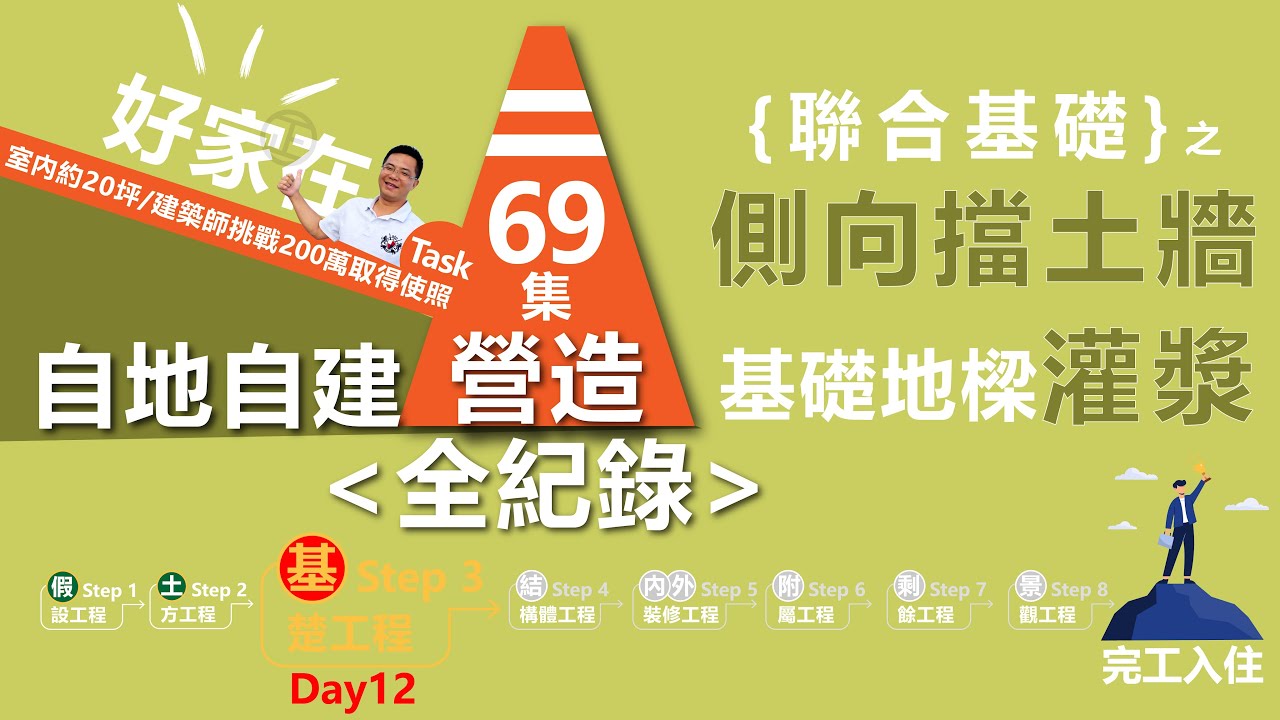 第69集-蓋房子Day12 聯合基礎工程「側向擋土牆-基礎地樑灌漿」篇，自地自建營造過程全記錄，建築師下海挑戰200萬蓋到領使用執照