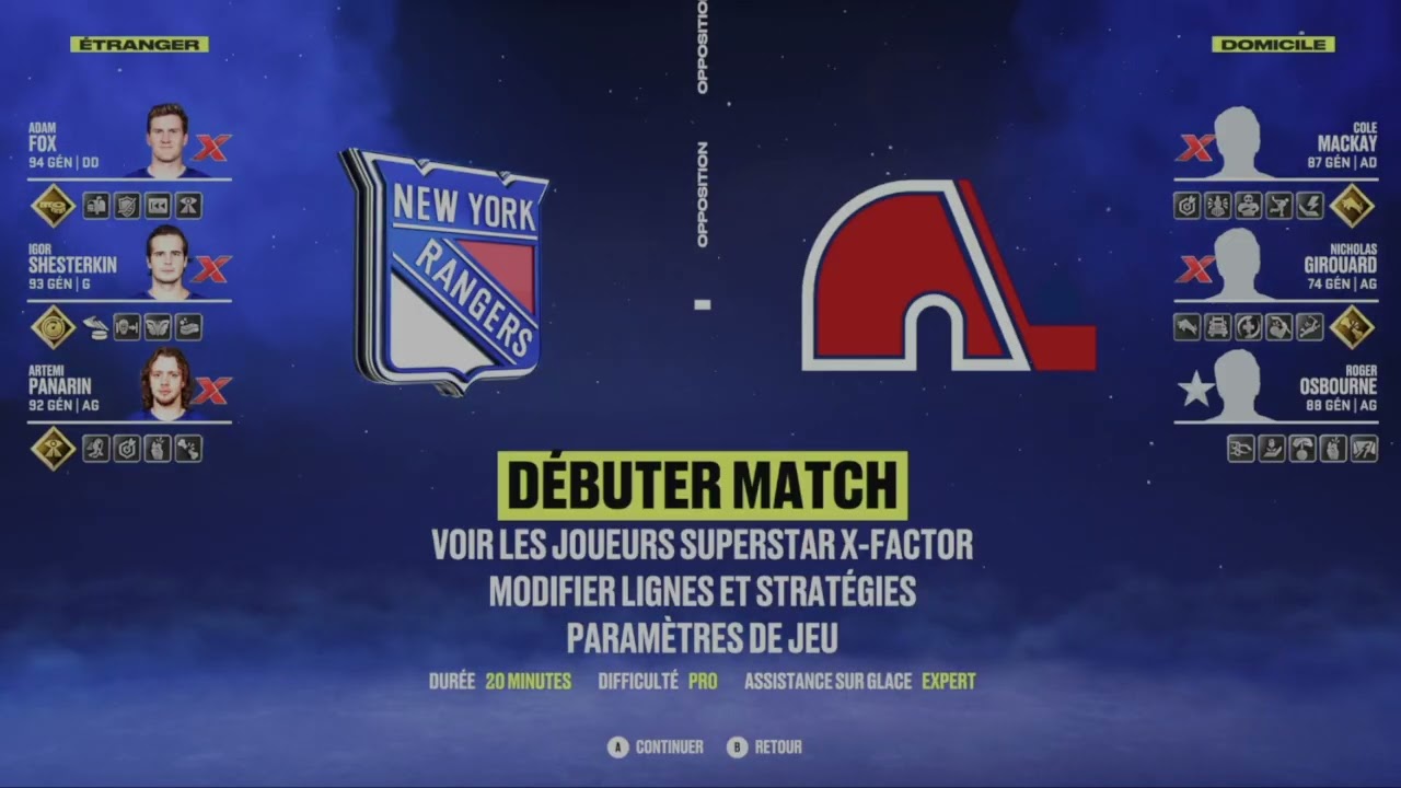 Saison des Nordiques de Quebec match 57 NYR vs QUE