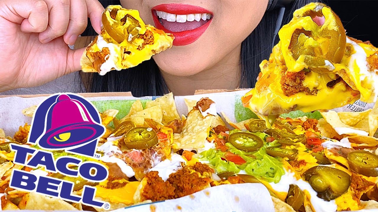 ASMR CHEESY NACHO BOX CHALLENGE TACO BELL 먹방 Crunchy Eating Sounds (MUKBANG) ASMR Phan