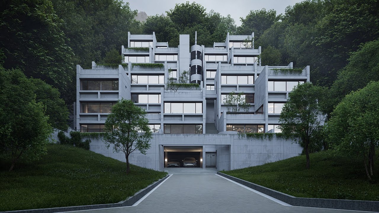 Tadao Ando Rokko housing D5 Render 4K