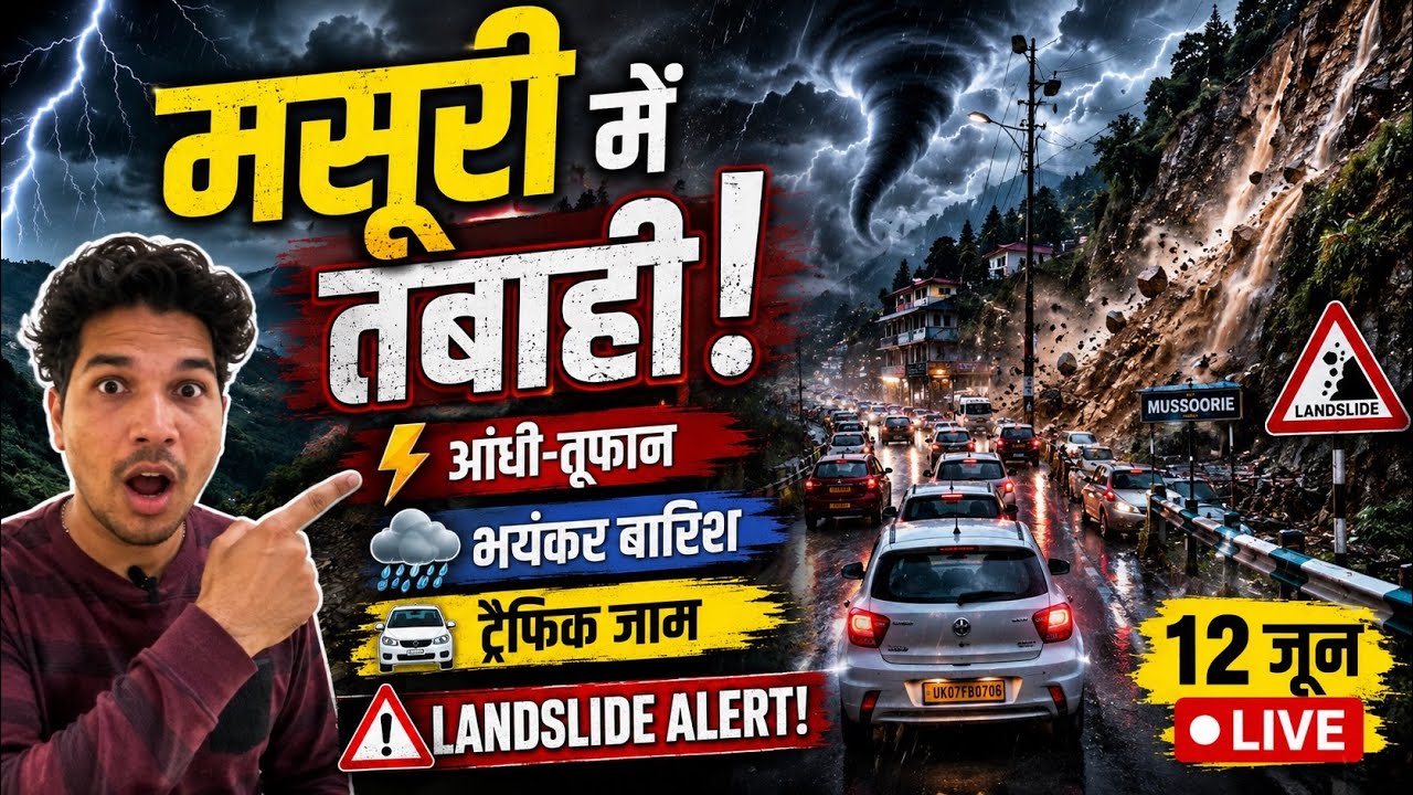 Mussoorie Today Live Update 😱 Storm and Hurricane🌪️ Tourists Stuck in Rain, Traffic Jam & Landsli...