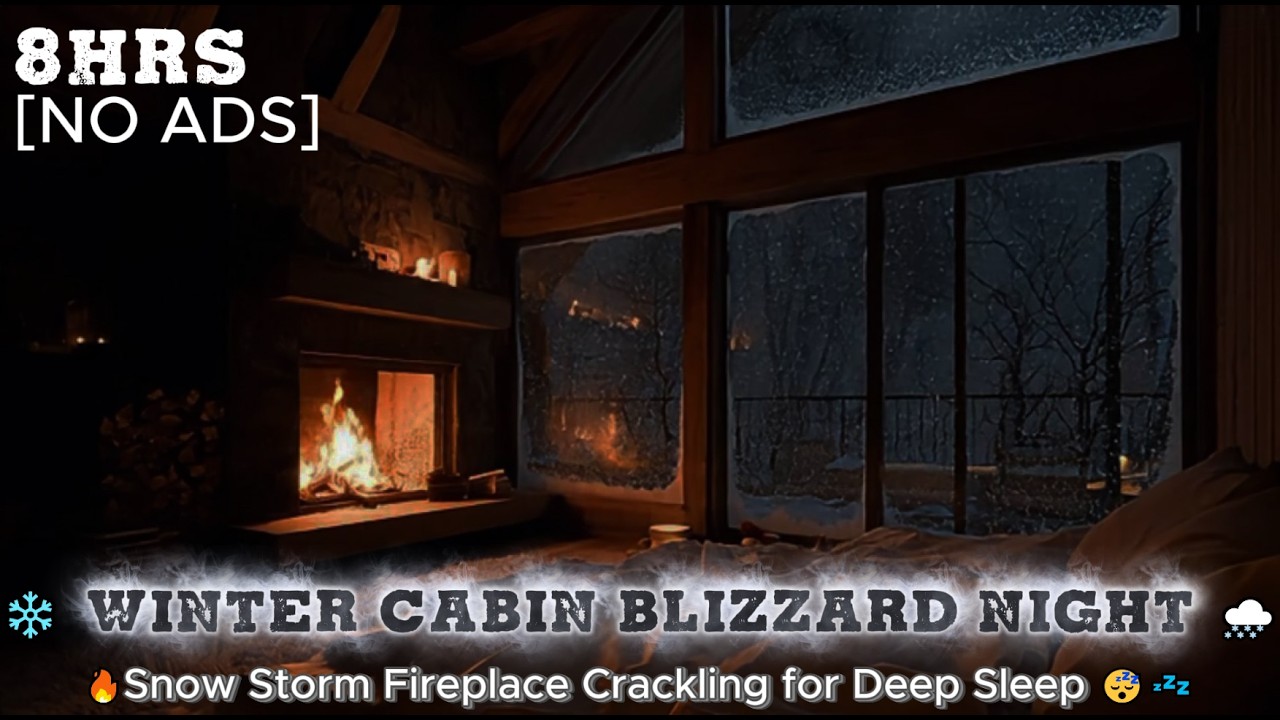 ❄️ Winter Cabin Blizzard Night 🌨️ | 🔥Fireplace Crackling for Deep Sleep 😴💤