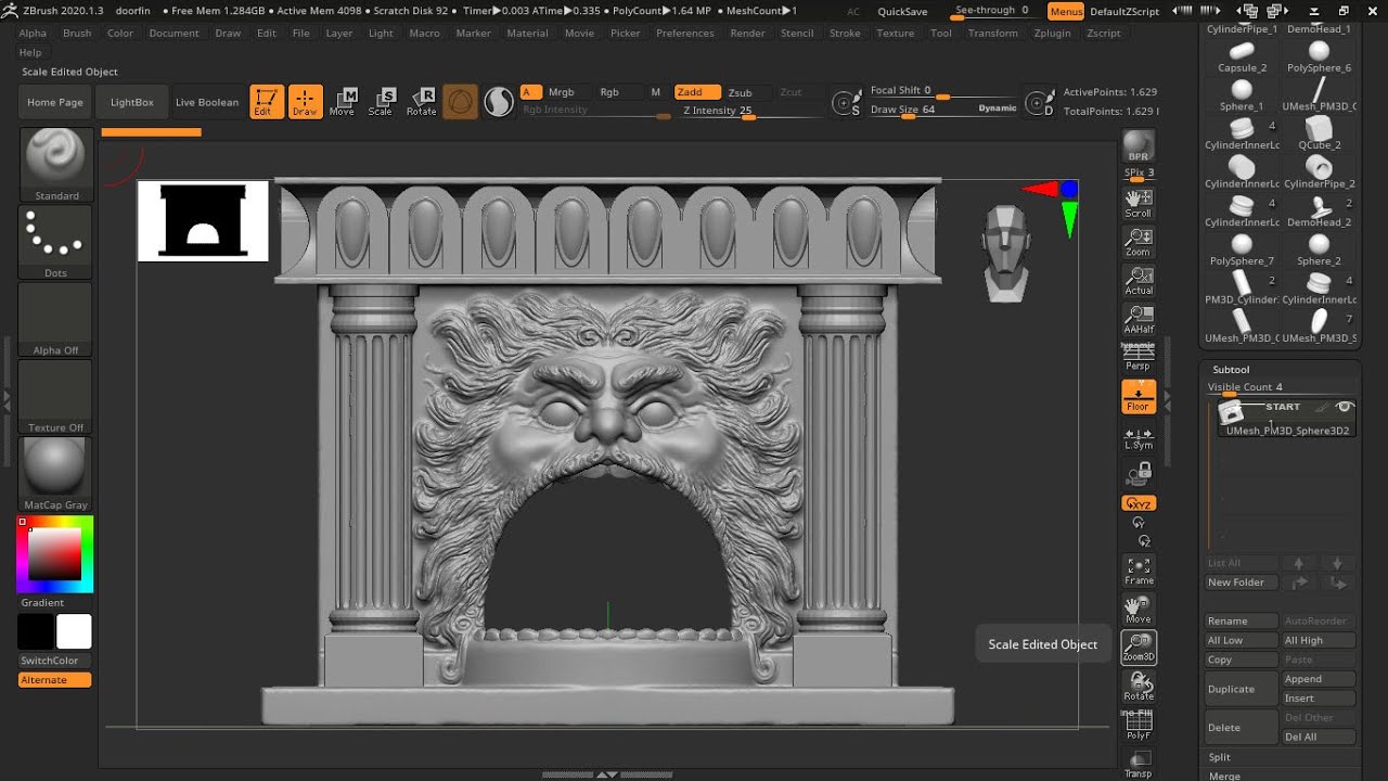 face in the fireplace; sculpture meets structure in zbrush2020