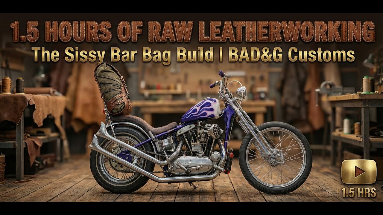 1.5 Hours of Raw Leatherworking: The Sissy Bar Bag Build | Satisfying Shop Sounds | BAD&G Customs