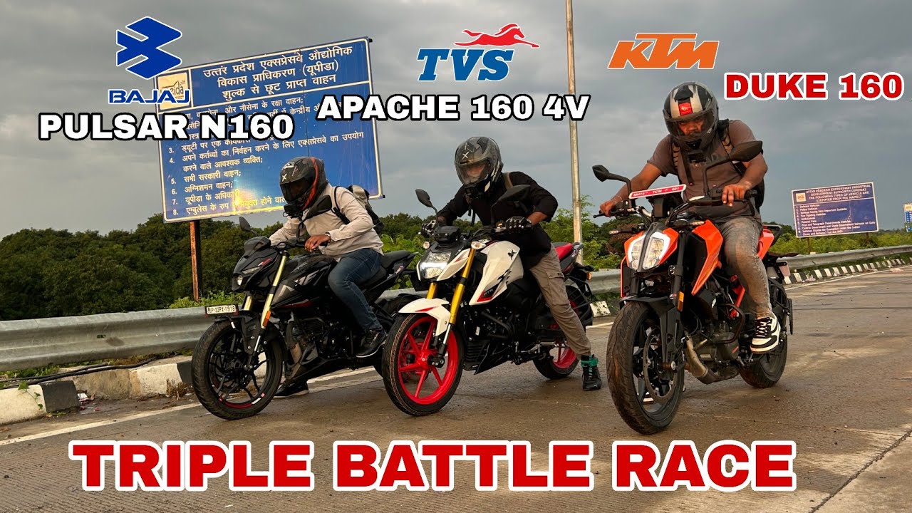 NEW KTM DUKE 160 VS BAJAJ PULSAR N160 VS TVS APACHE RTR 160 4V || TRIPLE BATTLE RACE || TOP END