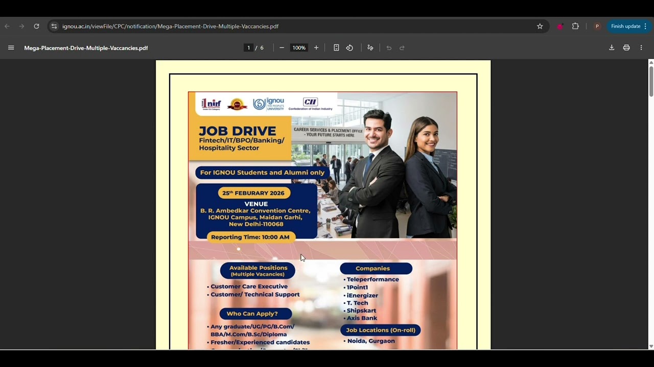 IGNOU🚨 Mega Campus Placement Drive 🎓💼 | Fintech, Banking, Aviation, Healthcare Jobs | Don’t Miss! 🔥👆
